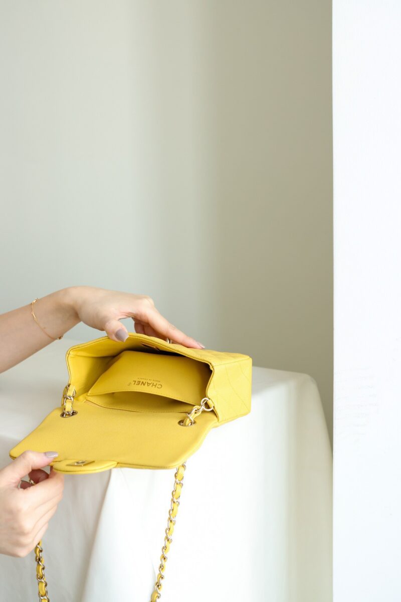 Chanel Classic Flap Mini Like Auth Handbag Woman’s Yellow 20cm