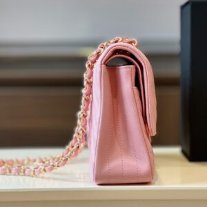 Chanel Classic Handbags V-Pattern Pink Lock Gold 23cm