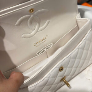 Chanel Classic Woman’s White Like Auth Handbags Lock Gold 25cm