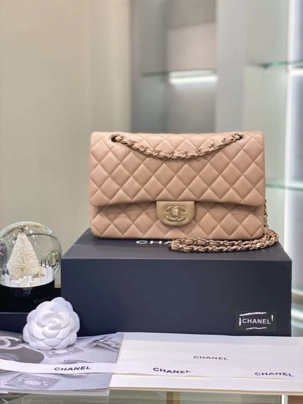 Chanel Classic Dark Beige Handbags Lock Gold 25cm