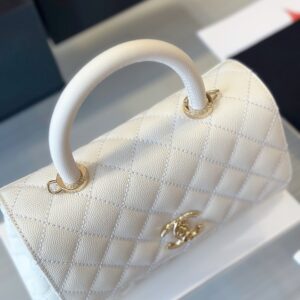 Chanel Coco Replica 11 Handbag Lizard Skin White With Lock Gold 23cm