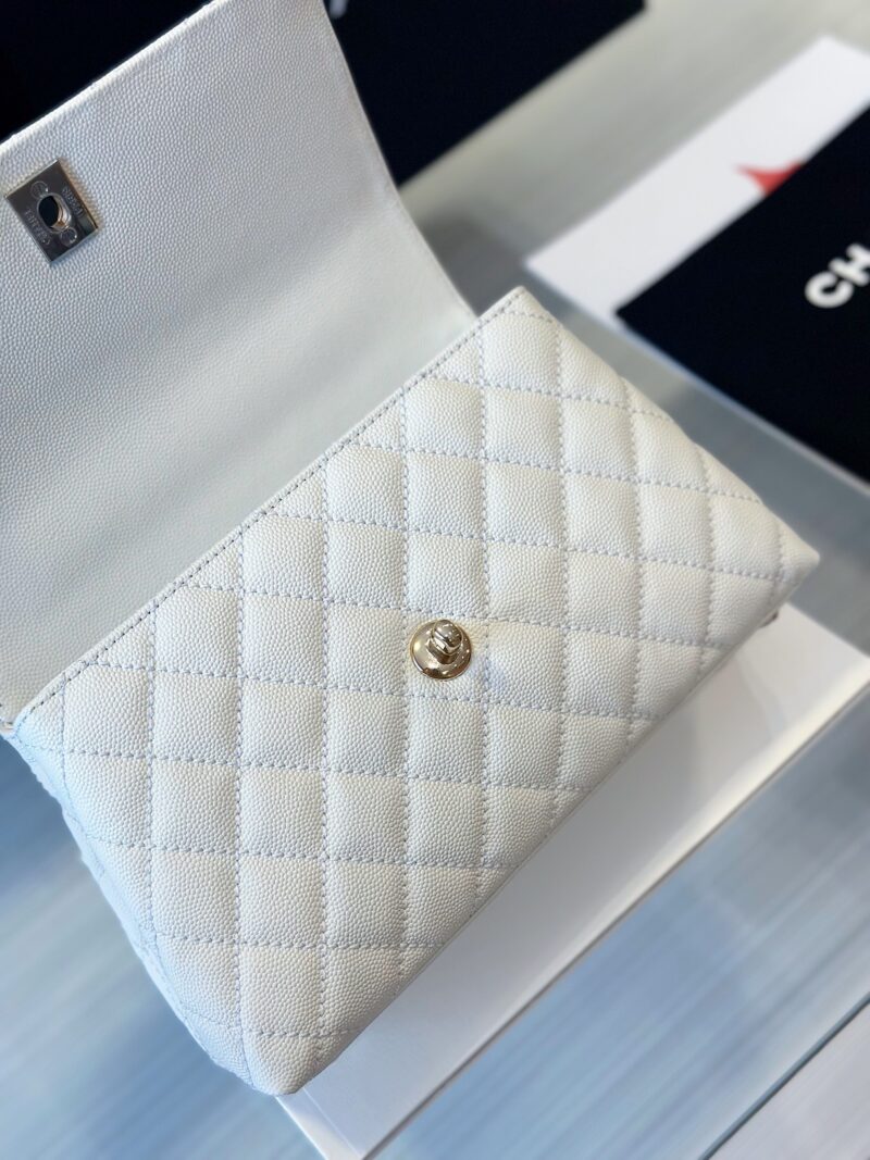 Chanel Coco Replica 11 Handbag Lizard Skin White With Lock Gold 23cm