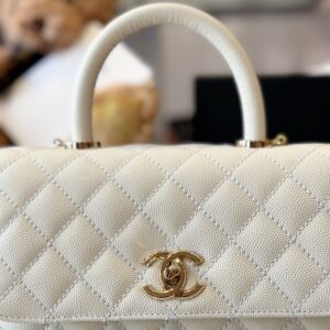 Chanel Coco Replica 11 Handbag Lizard Skin White With Lock Gold 23cm