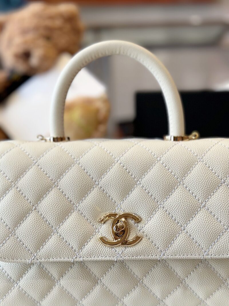 Chanel Coco Replica 11 Handbag Lizard Skin White With Lock Gold 23cm