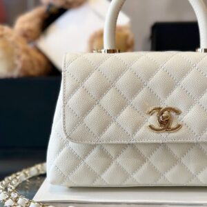 Chanel Coco Replica 11 Handbag Lizard Skin White With Lock Gold 23cm