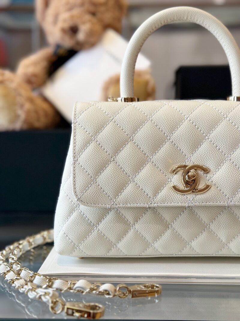 Chanel Coco Replica 11 Handbag Lizard Skin White With Lock Gold 23cm