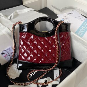 Chanel Mini Shopping Bag Handbags Red Shiny Leather 31cm