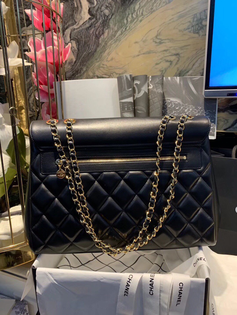 Chanel Shopping Handbags Woman’s Black Leather 33x23x11cm