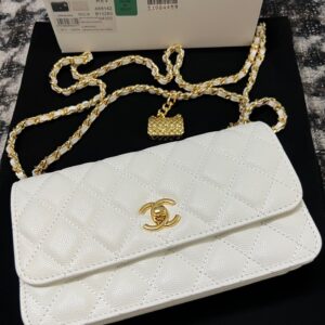 Chanel Woc Charm Handbags White Lizard Skin With Lock Pattern Bag 20cm