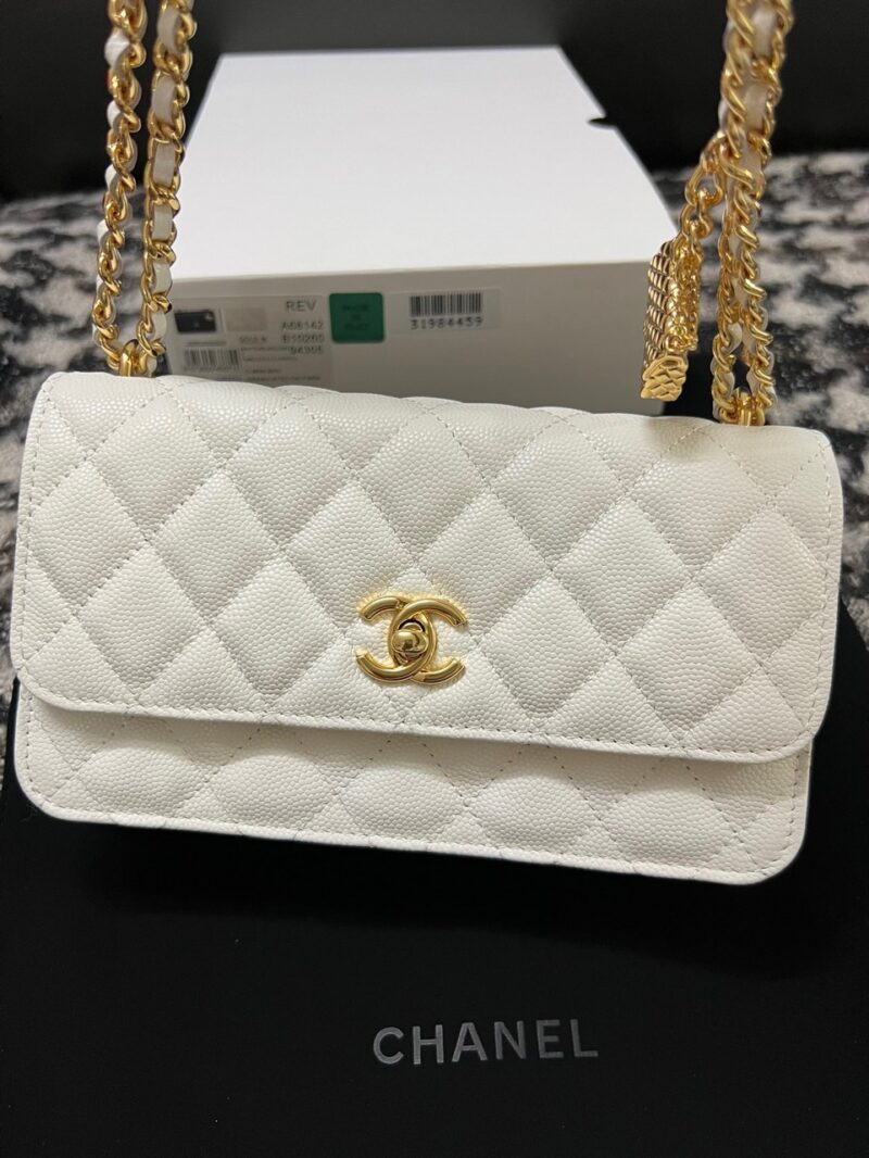 Chanel Woc Charm Handbags White Lizard Skin With Lock Pattern Bag 20cm