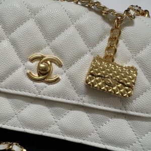 Chanel Woc Charm Handbags White Lizard Skin With Lock Pattern Bag 20cm