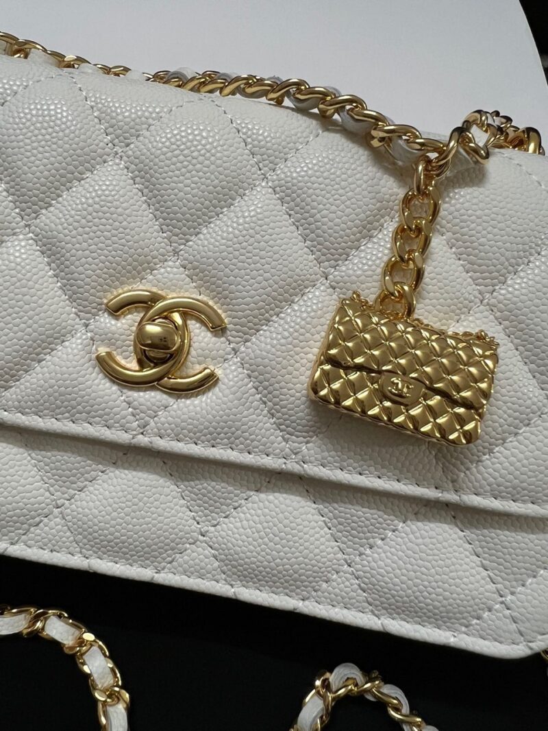 Chanel Woc Charm Handbags White Lizard Skin With Lock Pattern Bag 20cm
