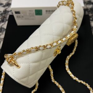 Chanel Woc Charm Handbags White Lizard Skin With Lock Pattern Bag 20cm
