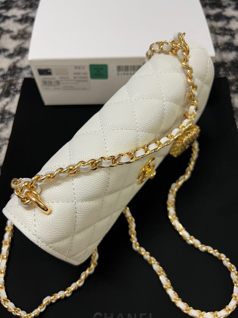 Chanel Woc Charm Handbags White Lizard Skin With Lock Pattern Bag 20cm
