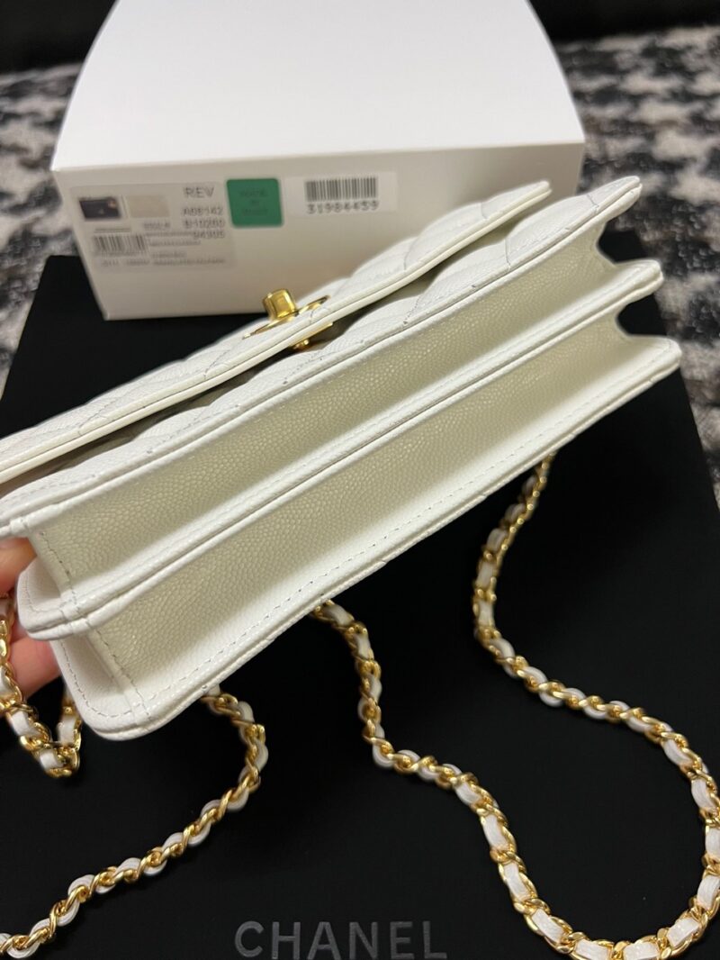 Chanel Woc Charm Handbags White Lizard Skin With Lock Pattern Bag 20cm