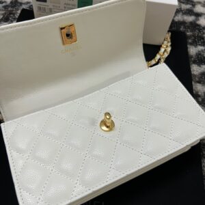 Chanel Woc Charm Handbags White Lizard Skin With Lock Pattern Bag 20cm
