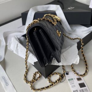 Chanel Handle Bag Lumpy Skin Handbags Black With Lock Gold 19cm