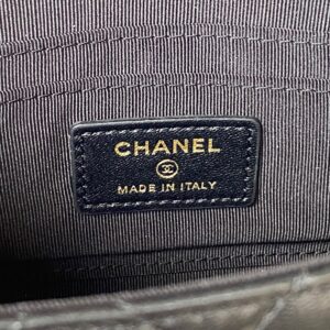 Chanel Woc Pearl Handle Plated Handbags Black Leather With Lock Gold 11.5×14.5×5.5cm