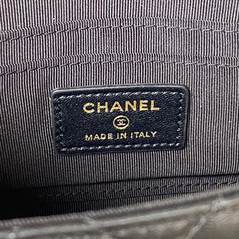 Chanel Woc Pearl Handle Plated Handbags Black Leather With Lock Gold 11.5×14.5×5.5cm