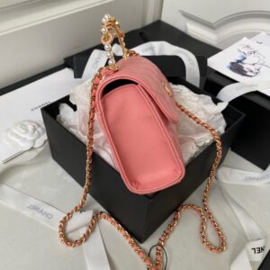 Chanel Woc Pink Handbags With Pearl Handle 11.5×14.5×5.5cm