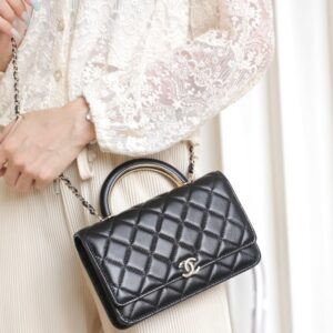 Chanel Woc Handbags Lock Silver Mix Handle Leather 19x12cm