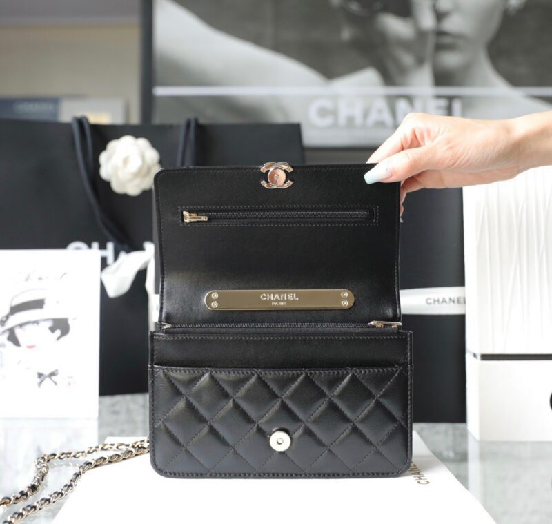 Chanel Woc Handbags Lock Silver Mix Handle Leather 19x12cm