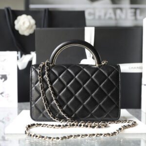 Chanel Woc Handbags Lock Silver Mix Handle Leather 19x12cm