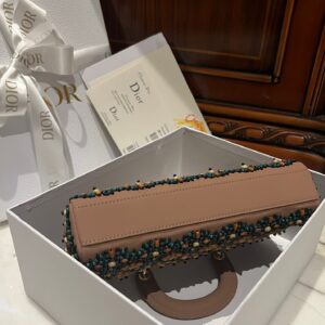 Dior D-Joy Medium Handbag With Beaded Pattern Like Auth 26cm