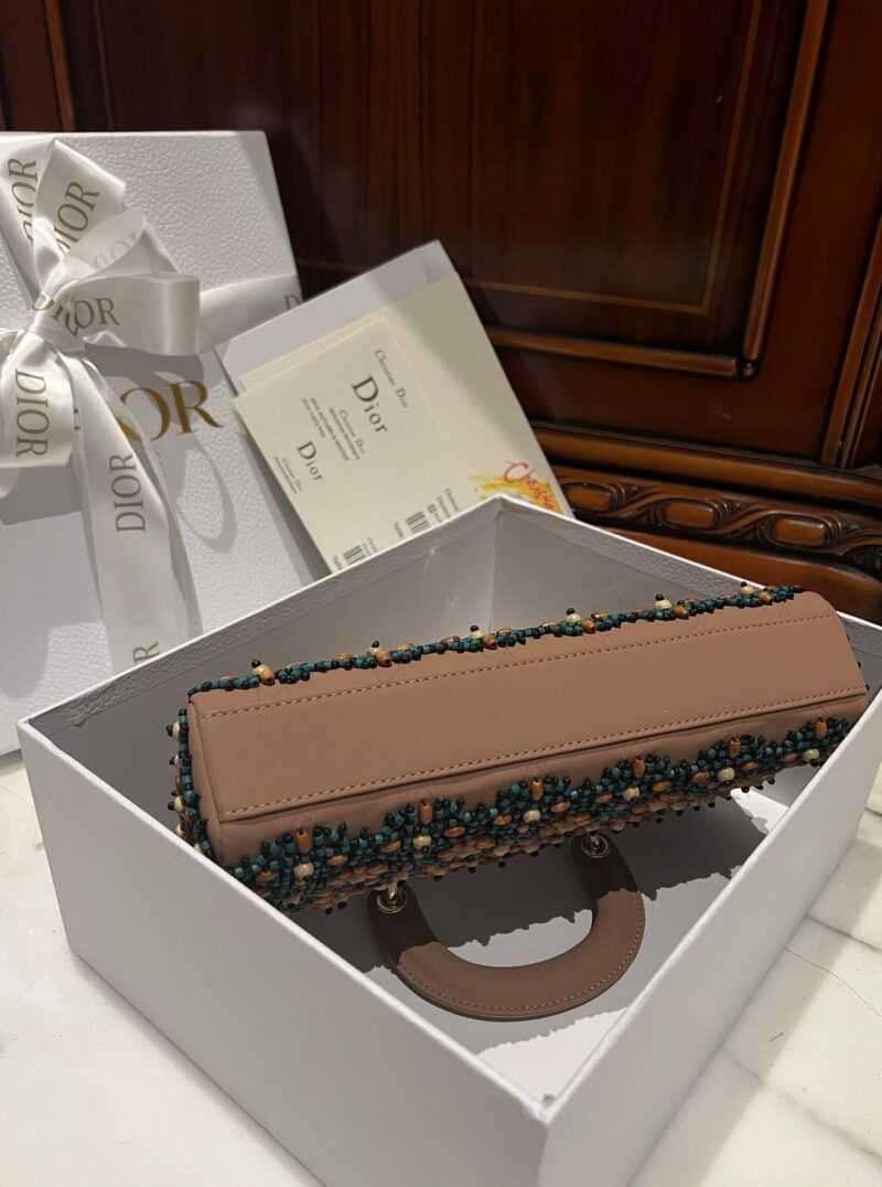 Dior D-Joy Medium Handbag With Beaded Pattern Like Auth 26cm