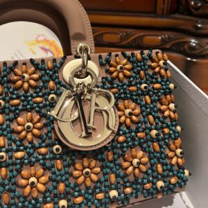 Dior D-Joy Medium Handbag With Beaded Pattern Like Auth 26cm