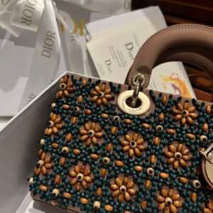 Dior D-Joy Medium Handbag With Beaded Pattern Like Auth 26cm