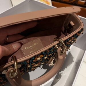 Dior D-Joy Medium Handbag With Beaded Pattern Like Auth 26cm