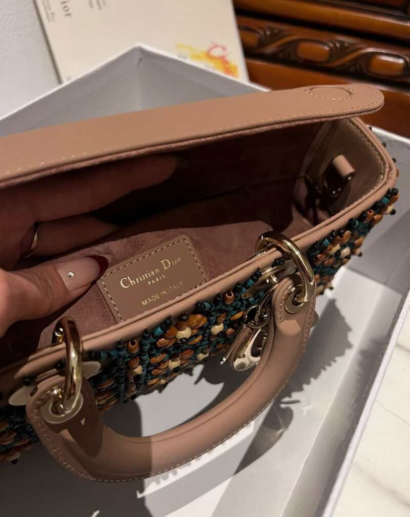 Dior D-Joy Medium Handbag With Beaded Pattern Like Auth 26cm