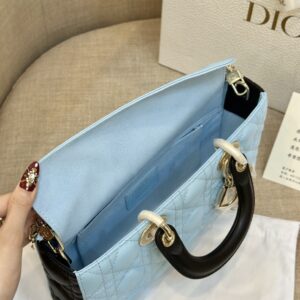 Dior D-Joy Women’s Handbag, Ice Blue Cowhide Leather, Like Auth 26cm