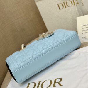Dior D-Joy Women’s Handbag, Ice Blue Cowhide Leather, Like Auth 26cm