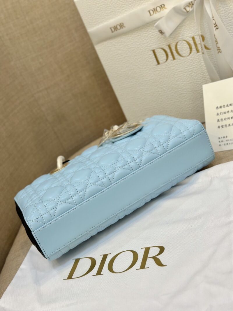 Dior D-Joy Women’s Handbag, Ice Blue Cowhide Leather, Like Auth 26cm