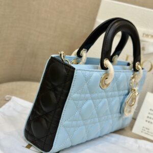 Dior D-Joy Women’s Handbag, Ice Blue Cowhide Leather, Like Auth 26cm