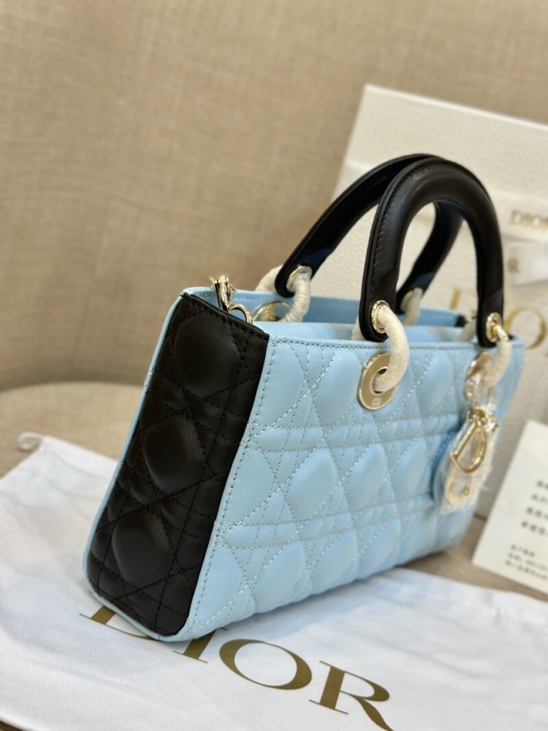 Dior D-Joy Women’s Handbag, Ice Blue Cowhide Leather, Like Auth 26cm