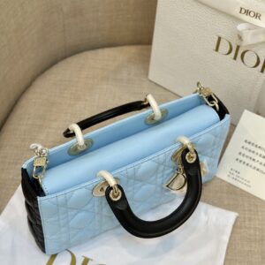 Dior D-Joy Women’s Handbag, Ice Blue Cowhide Leather, Like Auth 26cm