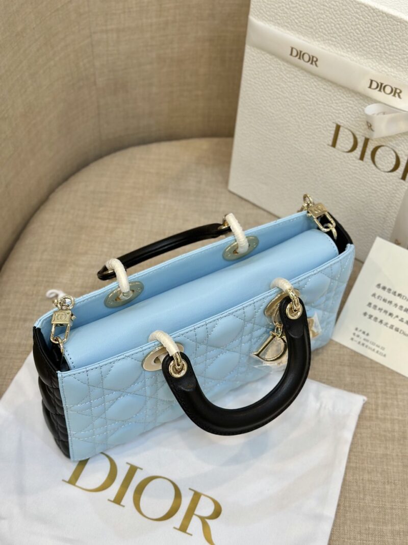 Dior D-Joy Women’s Handbag, Ice Blue Cowhide Leather, Like Auth 26cm