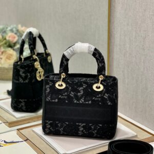 Túi Xách Dior Lady Họa Tiết Ren Hoa Nữ Màu Đen Rep 11 Cao Cấp 24cm