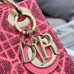 Dior Lady Super Pink Handbag with Beads 17x15x7cm