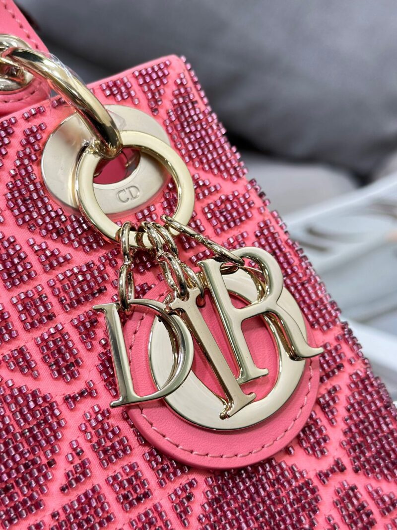 Dior Lady Super Pink Handbag with Beads 17x15x7cm