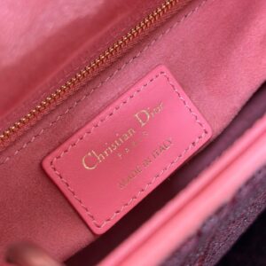 Dior Lady Super Pink Handbag with Beads 17x15x7cm