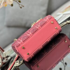 Dior Lady Super Pink Handbag with Beads 17x15x7cm