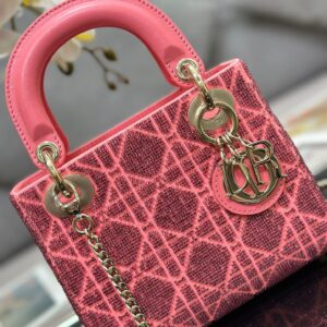 Dior Lady Super Pink Handbag with Beads 17x15x7cm