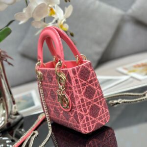 Dior Lady Super Pink Handbag with Beads 17x15x7cm