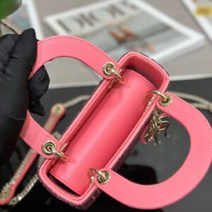 Dior Lady Super Pink Handbag with Beads 17x15x7cm