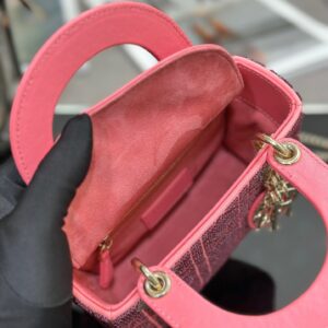 Dior Lady Super Pink Handbag with Beads 17x15x7cm