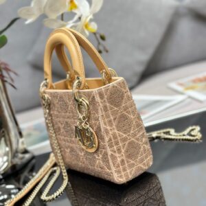 Dior Lady Super Yellow Beaded Handbag 17x15x7cm